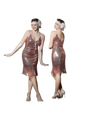 Women's Unbranded Flapper Mini Dress Set Size XL Rose Gold -1920’s Gary Dresses